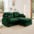 Canapé d'angle et pouf Cloud - Chenille moelleuse, mousse haute densité capitonnée, canapé d'angle compact pour salon