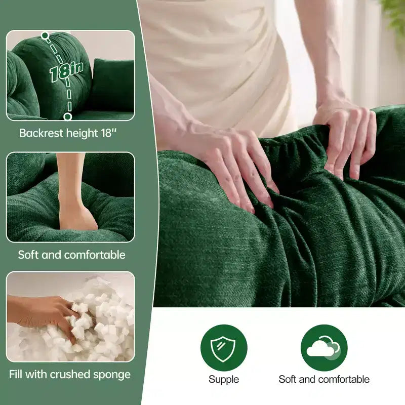 Canapé d'angle et pouf Cloud - Chenille moelleuse, mousse haute densité capitonnée, canapé d'angle compact pour salon