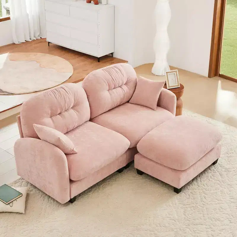 Canapé d'angle et pouf Cloud - Chenille moelleuse, mousse haute densité capitonnée, canapé d'angle compact pour salon