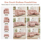 Canapé d'angle et pouf Cloud - Chenille moelleuse, mousse haute densité capitonnée, canapé d'angle compact pour salon