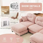 Canapé d'angle et pouf Cloud - Chenille moelleuse, mousse haute densité capitonnée, canapé d'angle compact pour salon