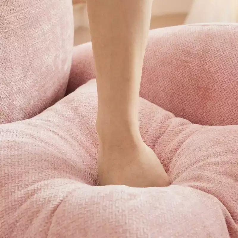 Canapé d'angle et pouf Cloud - Chenille moelleuse, mousse haute densité capitonnée, canapé d'angle compact pour salon
