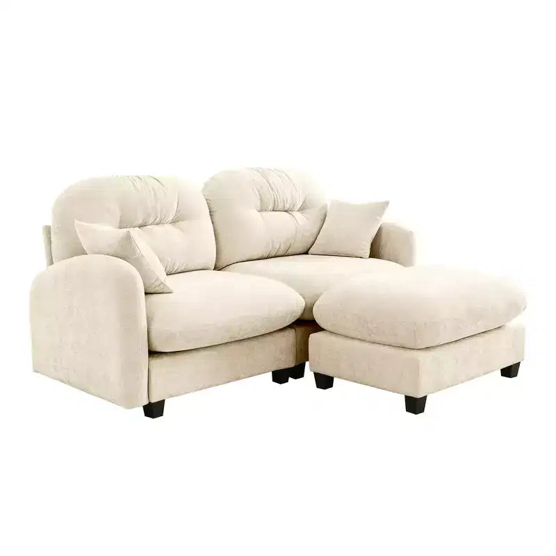 Canapé d'angle et pouf Cloud - Chenille moelleuse, mousse haute densité capitonnée, canapé d'angle compact pour salon