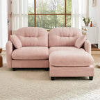Canapé d'angle et pouf Cloud - Chenille moelleuse, mousse haute densité capitonnée, canapé d'angle compact pour salon