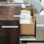 Table de chevet haute cannelée de 81 cm, table d'appoint moderne avec plateau en faux marbre, table d'appoint à 3 tiroirs avec rangement, table de chevet pour chambre à coucher, salon