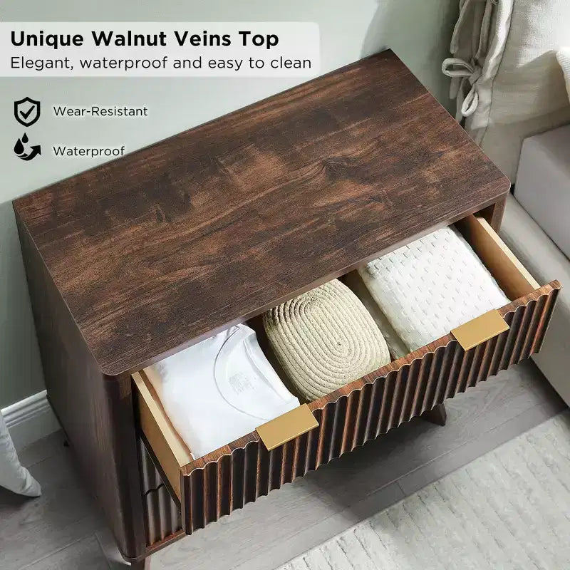 Table de chevet haute cannelée de 81 cm, table d'appoint moderne avec plateau en faux marbre, table d'appoint à 3 tiroirs avec rangement, table de chevet pour chambre à coucher, salon