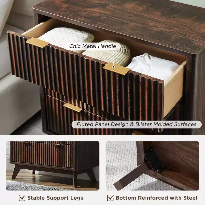 Table de chevet haute cannelée de 81 cm, table d'appoint moderne avec plateau en faux marbre, table d'appoint à 3 tiroirs avec rangement, table de chevet pour chambre à coucher, salon