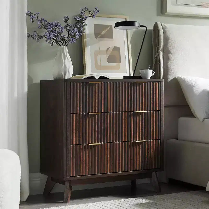 Table de chevet haute cannelée de 81 cm, table d'appoint moderne avec plateau en faux marbre, table d'appoint à 3 tiroirs avec rangement, table de chevet pour chambre à coucher, salon