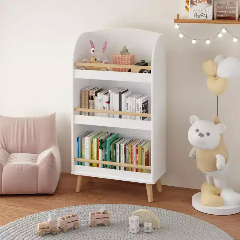 Bibliothèque pour enfants Okak Minimalism, étagères de rangement à 3 niveaux, coffre à jouets pour chambre d'enfant, salon, salle de jeux, blanc