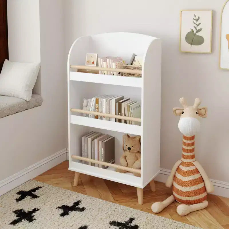 Bibliothèque pour enfants Okak Minimalism, étagères de rangement à 3 niveaux, coffre à jouets pour chambre d'enfant, salon, salle de jeux, blanc