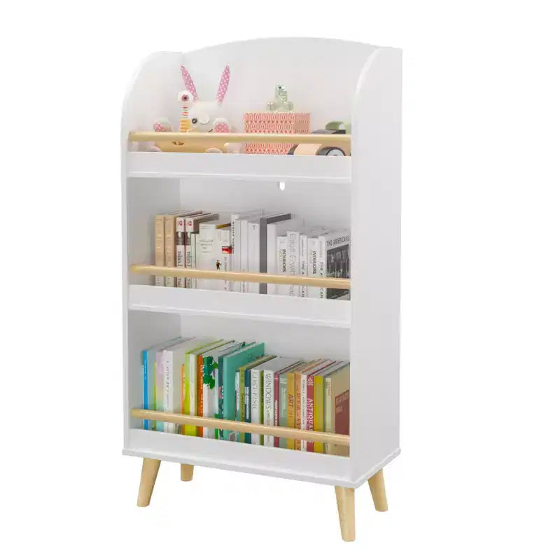 Bibliothèque pour enfants Okak Minimalism, étagères de rangement à 3 niveaux, coffre à jouets pour chambre d'enfant, salon, salle de jeux, blanc