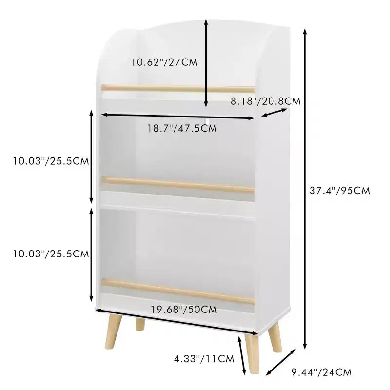 Bibliothèque pour enfants Okak Minimalism, étagères de rangement à 3 niveaux, coffre à jouets pour chambre d'enfant, salon, salle de jeux, blanc