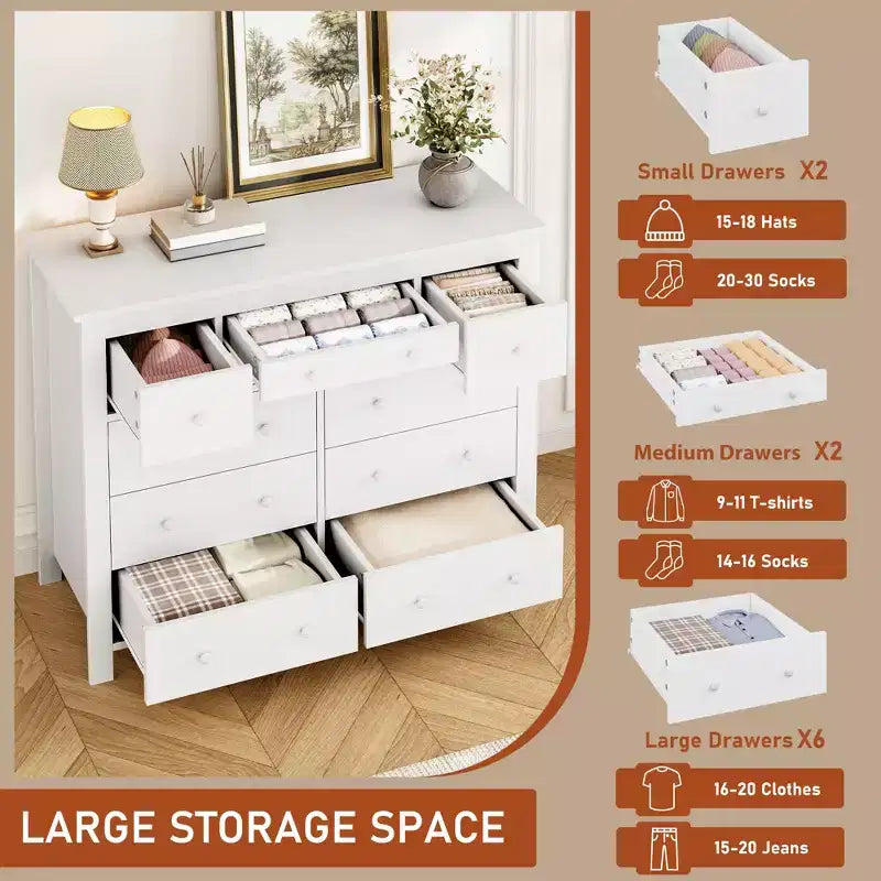 Commode large en bois à 47 tiroirs pour chambre à coucher, longue commode meuble TV pour chambre d'enfant, salon, couloir