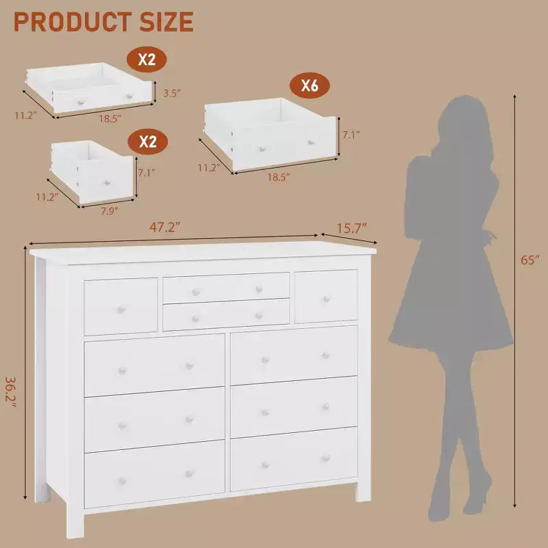 Commode large en bois à 47 tiroirs pour chambre à coucher, longue commode meuble TV pour chambre d'enfant, salon, couloir