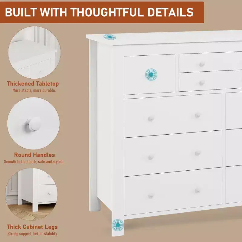 Commode large en bois à 47 tiroirs pour chambre à coucher, longue commode meuble TV pour chambre d'enfant, salon, couloir