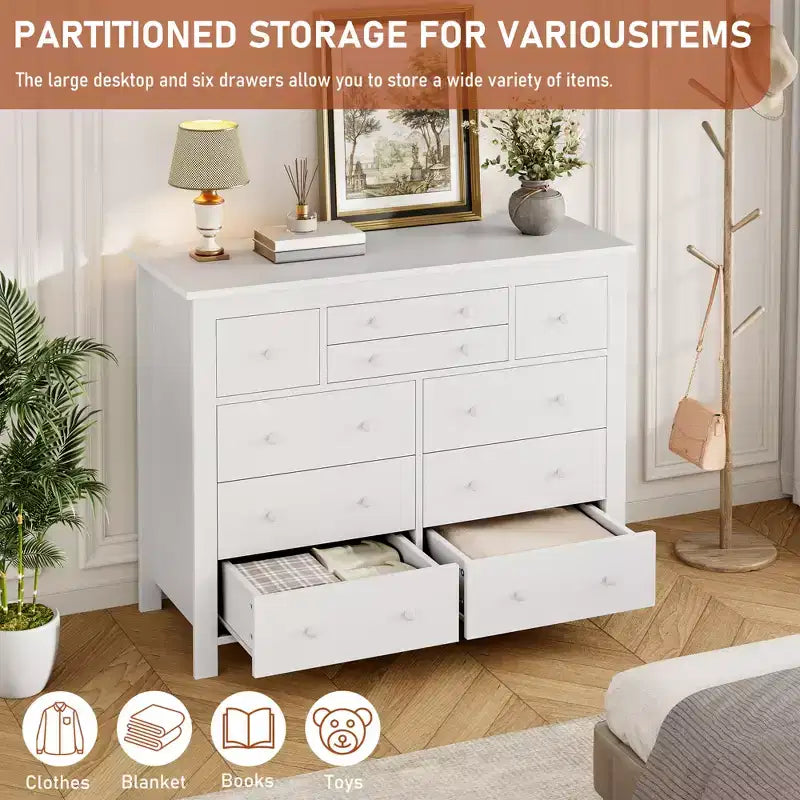 Commode large en bois à 47 tiroirs pour chambre à coucher, longue commode meuble TV pour chambre d'enfant, salon, couloir