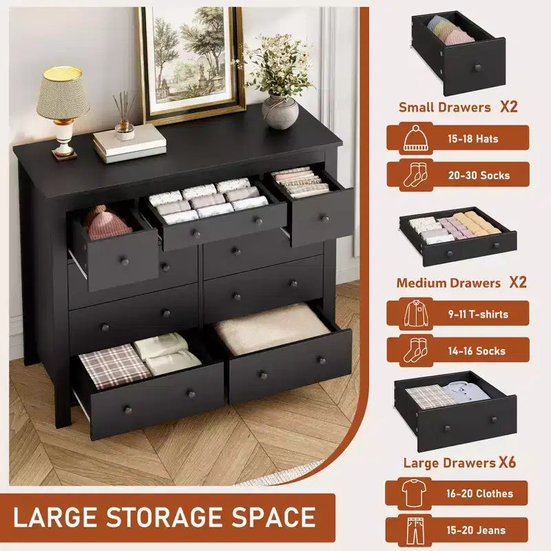 Commode large en bois à 47 tiroirs pour chambre à coucher, longue commode meuble TV pour chambre d'enfant, salon, couloir