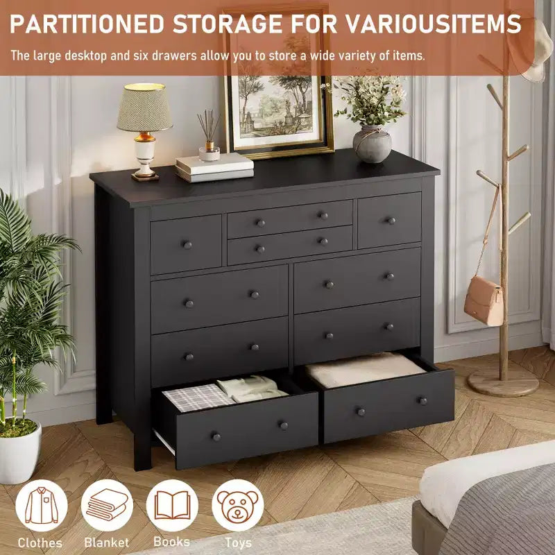 Commode large en bois à 47 tiroirs pour chambre à coucher, longue commode meuble TV pour chambre d'enfant, salon, couloir