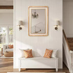 Miroir mural décoratif rectangulaire arrondi LuxenHome, cadre en bois d'hévéa de 35 po avec accent en cuir PU marron