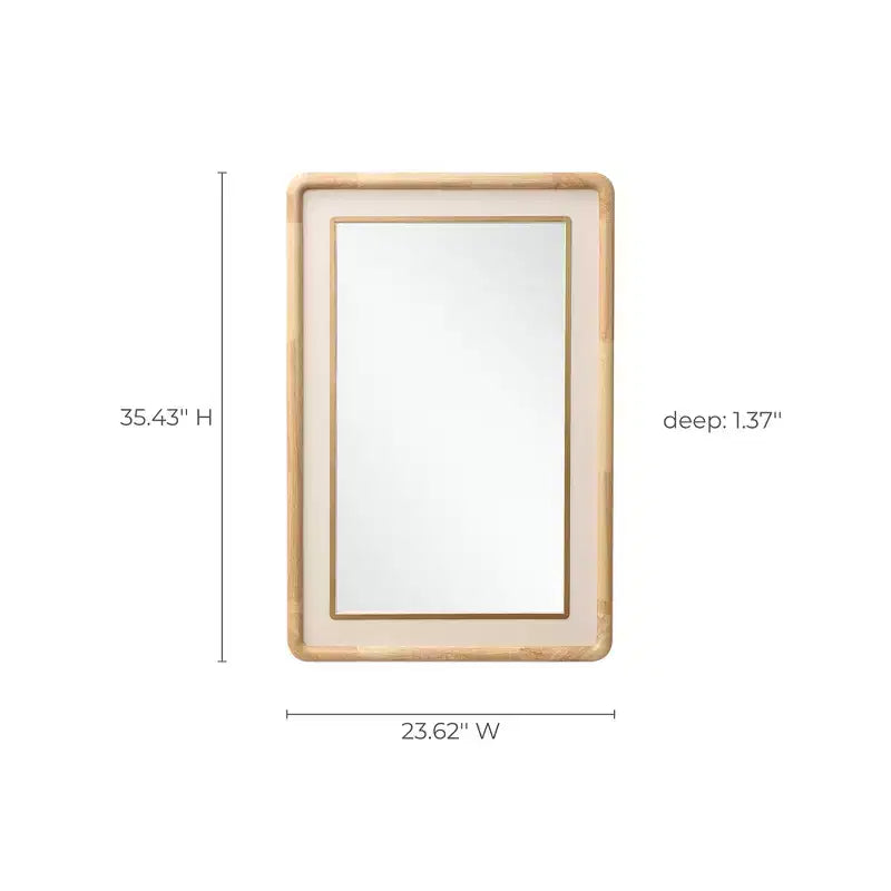 Miroir mural décoratif rectangulaire arrondi LuxenHome, cadre en bois d'hévéa de 35 po avec accent en cuir PU marron