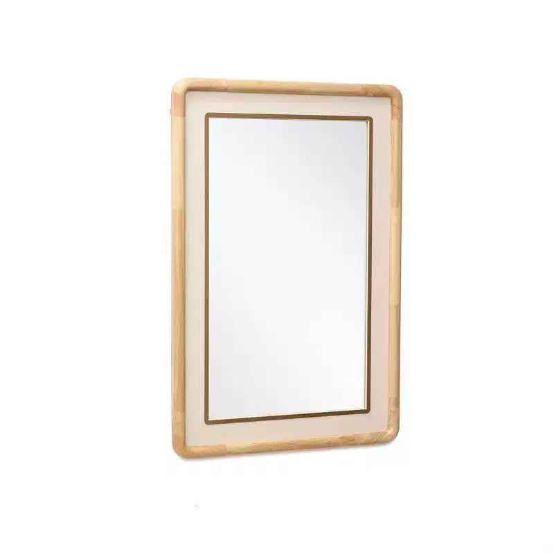 Miroir mural décoratif rectangulaire arrondi LuxenHome, cadre en bois d'hévéa de 35 po avec accent en cuir PU marron