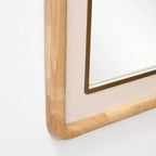 Miroir mural décoratif rectangulaire arrondi LuxenHome, cadre en bois d'hévéa de 35 po avec accent en cuir PU marron