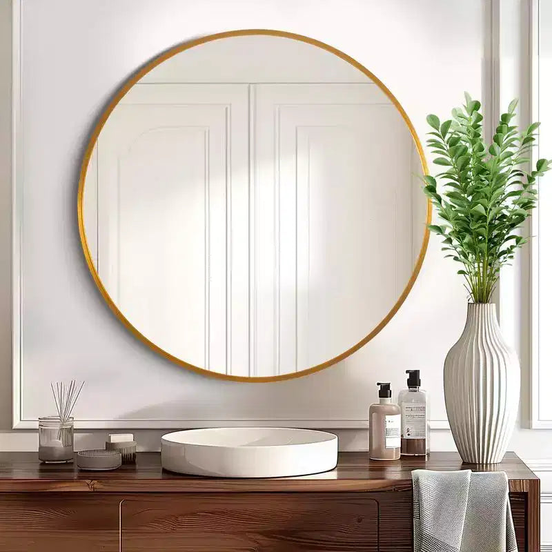 Miroir mural moderne PexFix 20 pouces, cadre mince en alliage d'aluminium, miroir circulaire à suspendre pour salle de bain au-dessus de l'évier, entrée, chambre à coucher, coiffeuse, doré