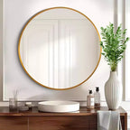 Miroir mural moderne PexFix 20 pouces, cadre mince en alliage d'aluminium, miroir circulaire à suspendre pour salle de bain au-dessus de l'évier, entrée, chambre à coucher, coiffeuse, doré