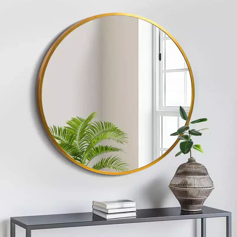 Miroir mural moderne PexFix 20 pouces, cadre mince en alliage d'aluminium, miroir circulaire à suspendre pour salle de bain au-dessus de l'évier, entrée, chambre à coucher, coiffeuse, doré