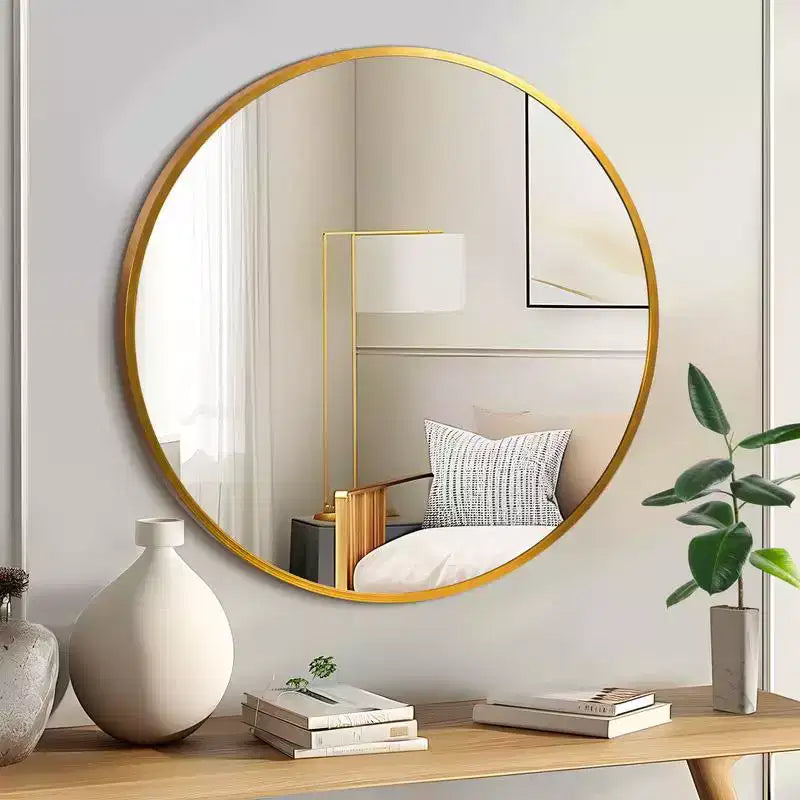 Miroir mural moderne PexFix 20 pouces, cadre mince en alliage d'aluminium, miroir circulaire à suspendre pour salle de bain au-dessus de l'évier, entrée, chambre à coucher, coiffeuse, doré