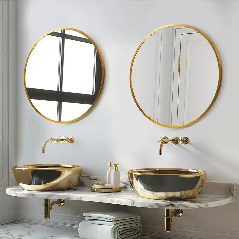 Miroir mural moderne PexFix 20 pouces, cadre mince en alliage d'aluminium, miroir circulaire à suspendre pour salle de bain au-dessus de l'évier, entrée, chambre à coucher, coiffeuse, doré