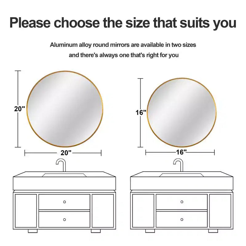Miroir mural moderne PexFix 20 pouces, cadre mince en alliage d'aluminium, miroir circulaire à suspendre pour salle de bain au-dessus de l'évier, entrée, chambre à coucher, coiffeuse, doré