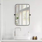 PexFix Miroir mural pivotant rectangulaire en fer noir 36 x 24 – Miroir de salle de bain inclinable avec cadre en métal réglable pour chambre à coucher et salon