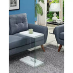 HomeStock Belmont Electric Flip Top End Table with Hidden Storage, Charging Station with Outlets and USB Ports, Glass Side Panels