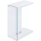 HomeStock Belmont Table d'appoint électrique à plateau rabattable avec rangement dissimulé, station de charge avec prises et ports USB, panneaux latéraux en verre