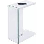 HomeStock Belmont Table d'appoint électrique à plateau rabattable avec rangement dissimulé, station de charge avec prises et ports USB, panneaux latéraux en verre