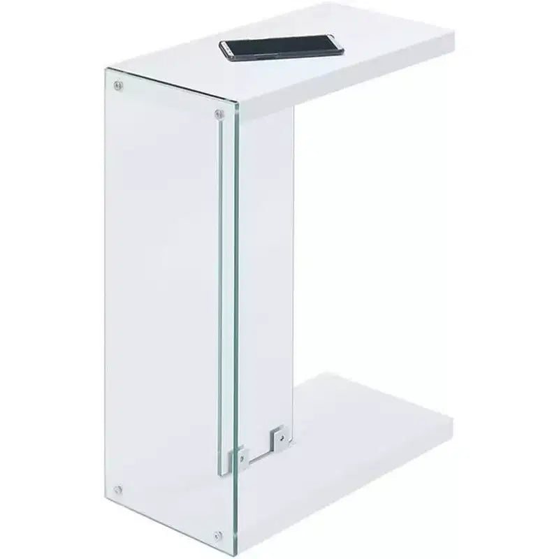 HomeStock Belmont Table d'appoint électrique à plateau rabattable avec rangement dissimulé, station de charge avec prises et ports USB, panneaux latéraux en verre