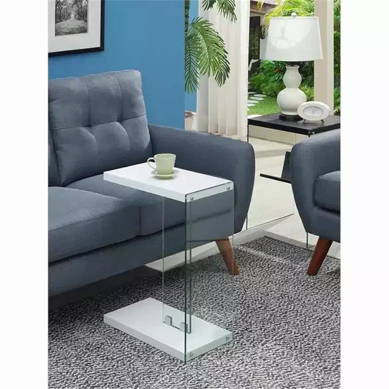 HomeStock Belmont Table d'appoint électrique à plateau rabattable avec rangement dissimulé, station de charge avec prises et ports USB, panneaux latéraux en verre