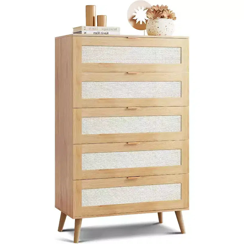 GALAXHERO Commode haute en bois à 5 tiroirs - Organisateur de rangement avec poignées métalliques pour chambre à coucher, salon, couloir et placard, blanc