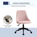 Chaise de bureau Okak à dossier mi-haut, chaise de vanité en velours avec hauteur réglable et roulettes pivotantes à 360°, chaise confortable rembourrée pour le bureau, la maison, rose