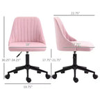 Chaise de bureau Okak à dossier mi-haut, chaise de vanité en velours avec hauteur réglable et roulettes pivotantes à 360°, chaise confortable rembourrée pour le bureau, la maison, rose