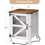 COZONY Lot de 2 tables de chevet avec station de charge et rangement à porte coulissante, table d'appoint de style ferme pour chambre à coucher, salon