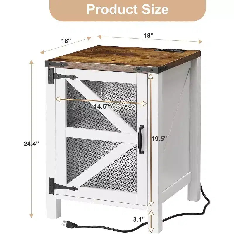 COZONY Lot de 2 tables de chevet avec station de charge et rangement à porte coulissante, table d'appoint de style ferme pour chambre à coucher, salon
