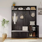 Hall Tree with Bench and Shoe Storage, 3-in-1 Farmhouse Entryway Bench with Coat Rack, 4 Hooks, 4 Shoe Cubbies & 3 Open Compartments, for Home