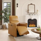 Fauteuil inclinable en cuir pivotant à 360°, fauteuil à bascule électrique pour chambre d'enfant, fauteuil inclinable avec support lombaire, port USB et repose-pieds, pour salon, marron