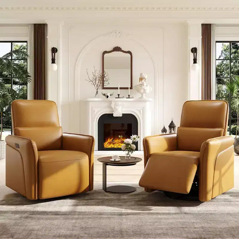 Fauteuil inclinable en cuir pivotant à 360°, fauteuil à bascule électrique pour chambre d'enfant, fauteuil inclinable avec support lombaire, port USB et repose-pieds, pour salon, marron