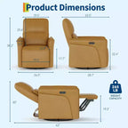 Fauteuil inclinable en cuir pivotant à 360°, fauteuil à bascule électrique pour chambre d'enfant, fauteuil inclinable avec support lombaire, port USB et repose-pieds, pour salon, marron