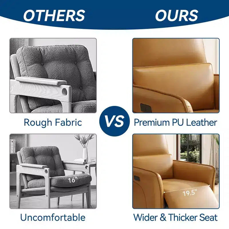 Fauteuil inclinable en cuir pivotant à 360°, fauteuil à bascule électrique pour chambre d'enfant, fauteuil inclinable avec support lombaire, port USB et repose-pieds, pour salon, marron