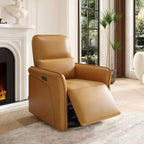 Fauteuil inclinable en cuir pivotant à 360°, fauteuil à bascule électrique pour chambre d'enfant, fauteuil inclinable avec support lombaire, port USB et repose-pieds, pour salon, marron