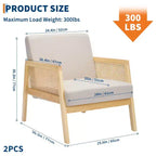 GustoWave Fauteuil d'appoint en bois et rotin 2 pièces avec revêtement en tissu de lin, fauteuil de salon avec coussin moelleux pour le salon, beige